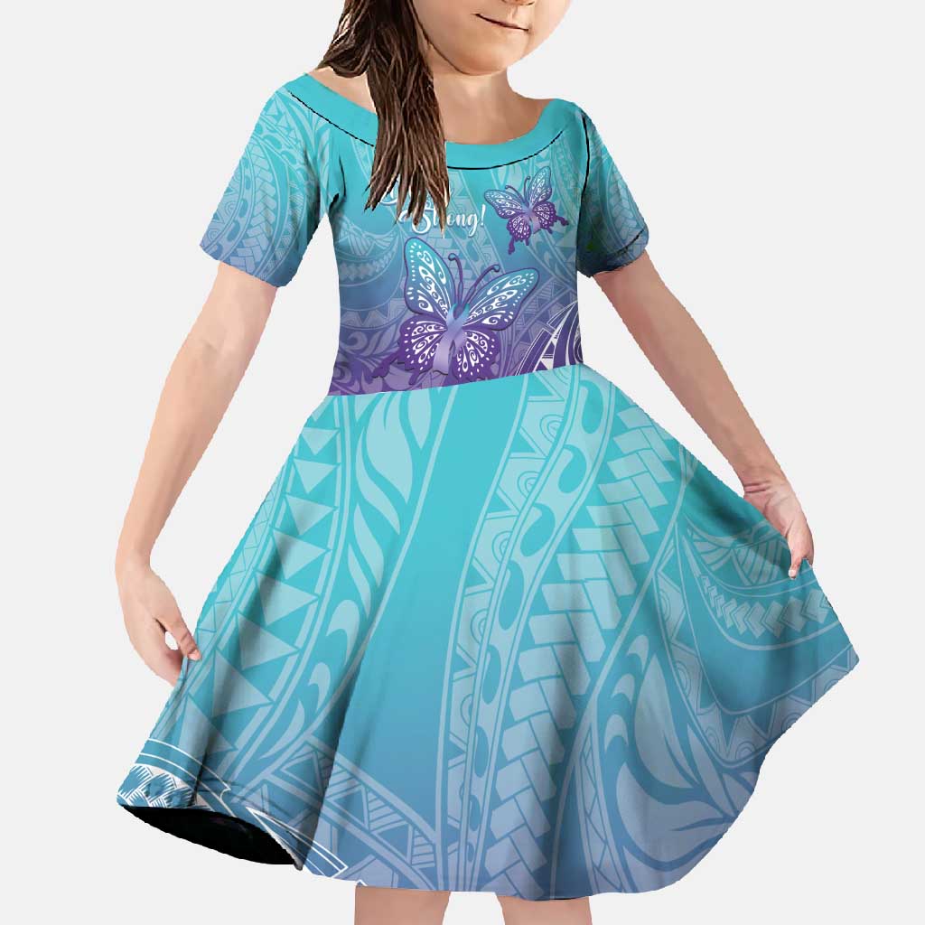 Polynesia Suicide Prevention Month Family Matching Tank Maxi Dress and Hawaiian Shirt Butterfly Purple And Teal Ribbon Tomorrow Needs You LT14 Daughter's Dress Teal - Polynesian Pride