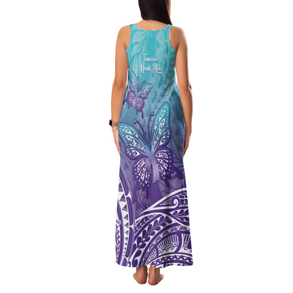 Polynesia Suicide Prevention Month Family Matching Tank Maxi Dress and Hawaiian Shirt Butterfly Purple And Teal Ribbon Tomorrow Needs You LT14 - Polynesian Pride