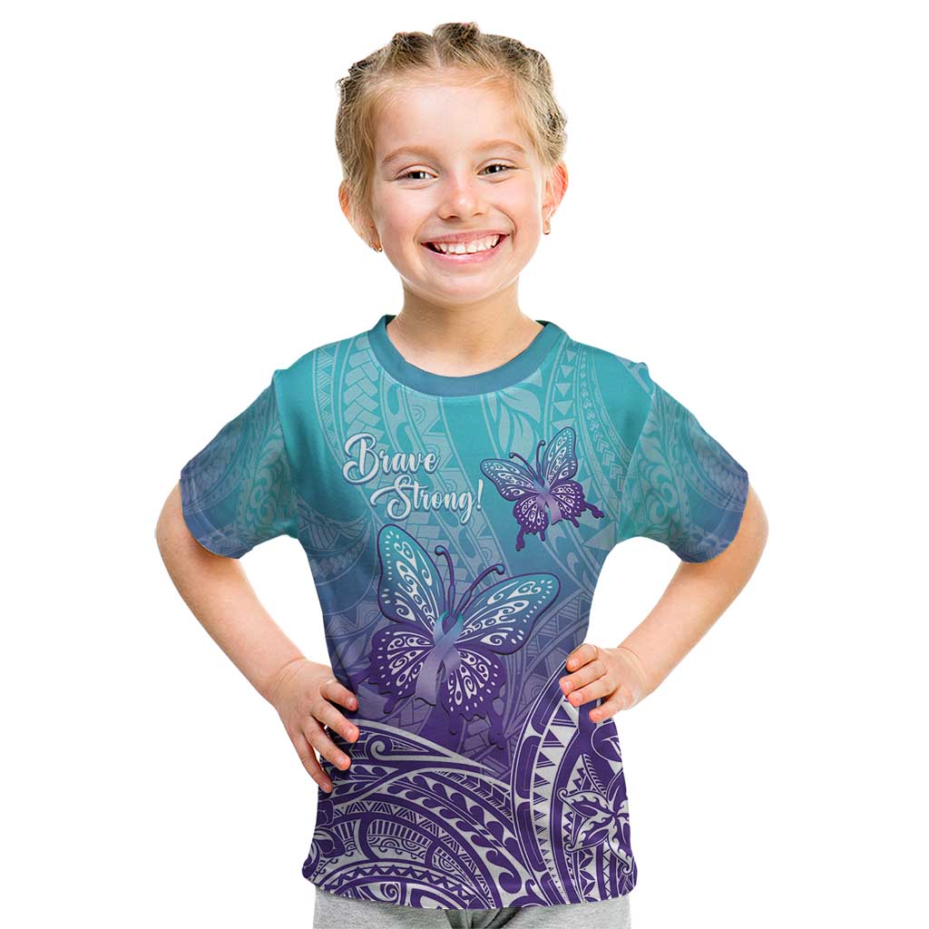 Polynesia Suicide Prevention Month Kid T Shirt Butterfly Purple And Teal Ribbon Tomorrow Needs You