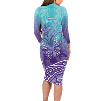 Polynesia Suicide Prevention Month Long Sleeve Bodycon Dress Butterfly Purple And Teal Ribbon Tomorrow Needs You LT14 - Polynesian Pride