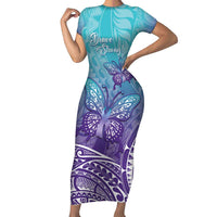 Polynesia Suicide Prevention Month Short Sleeve Bodycon Dress Butterfly Purple And Teal Ribbon Tomorrow Needs You LT14 Long Dress Teal - Polynesian Pride