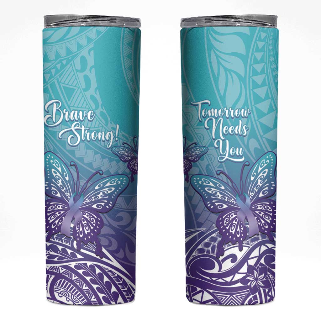 Polynesia Suicide Prevention Month Skinny Tumbler Butterfly Purple And Teal Ribbon Tomorrow Needs You LT14 Teal - Polynesian Pride