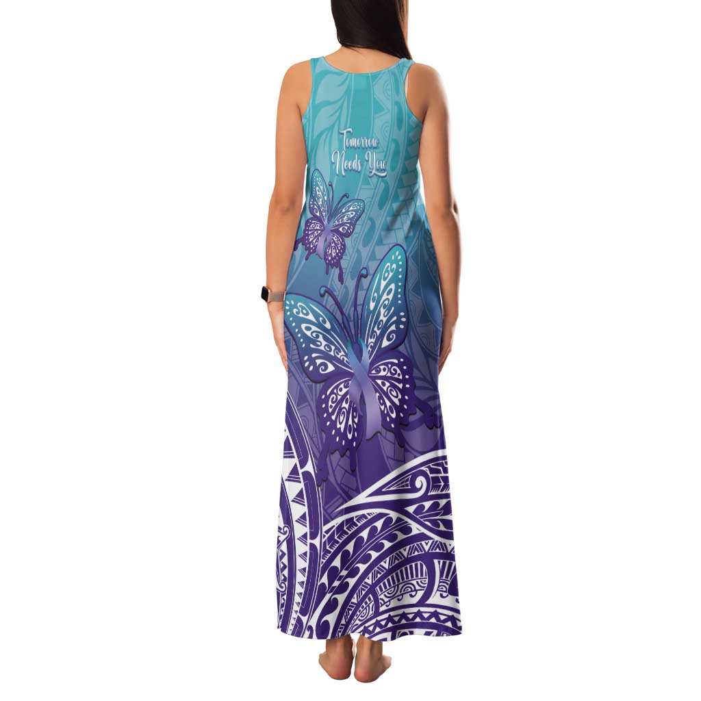 Polynesia Suicide Prevention Month Tank Maxi Dress Butterfly Purple And Teal Ribbon Tomorrow Needs You