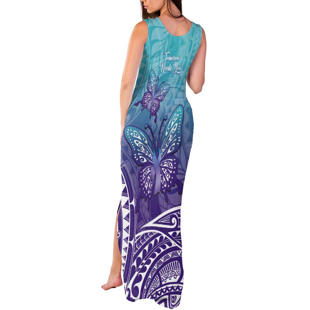 Polynesia Suicide Prevention Month Tank Maxi Dress Butterfly Purple And Teal Ribbon Tomorrow Needs You