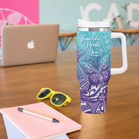 Polynesia Suicide Prevention Month Tumbler With Handle Butterfly Purple And Teal Ribbon Tomorrow Needs You