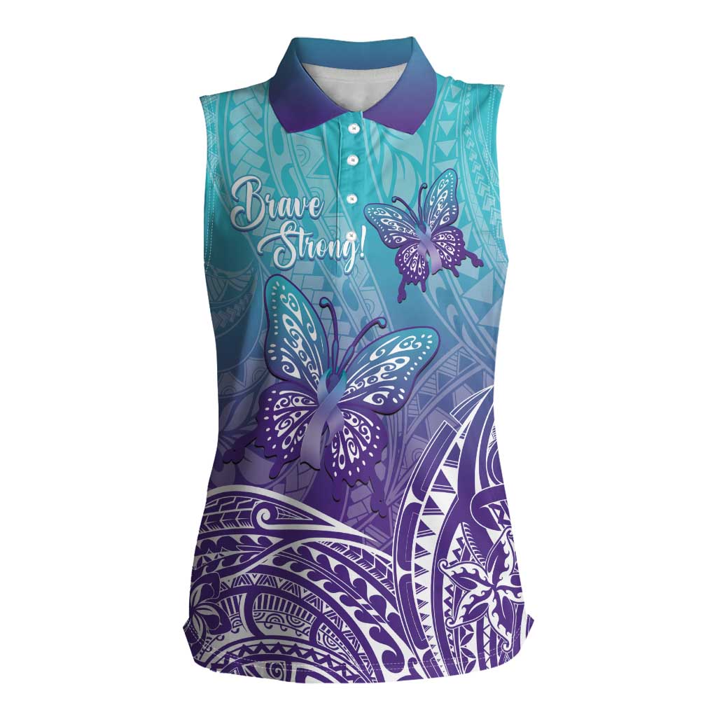 Polynesia Suicide Prevention Month Women Sleeveless Polo Shirt Butterfly Purple And Teal Ribbon Tomorrow Needs You LT14 Female Teal - Polynesian Pride