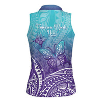 Polynesia Suicide Prevention Month Women Sleeveless Polo Shirt Butterfly Purple And Teal Ribbon Tomorrow Needs You LT14 - Polynesian Pride