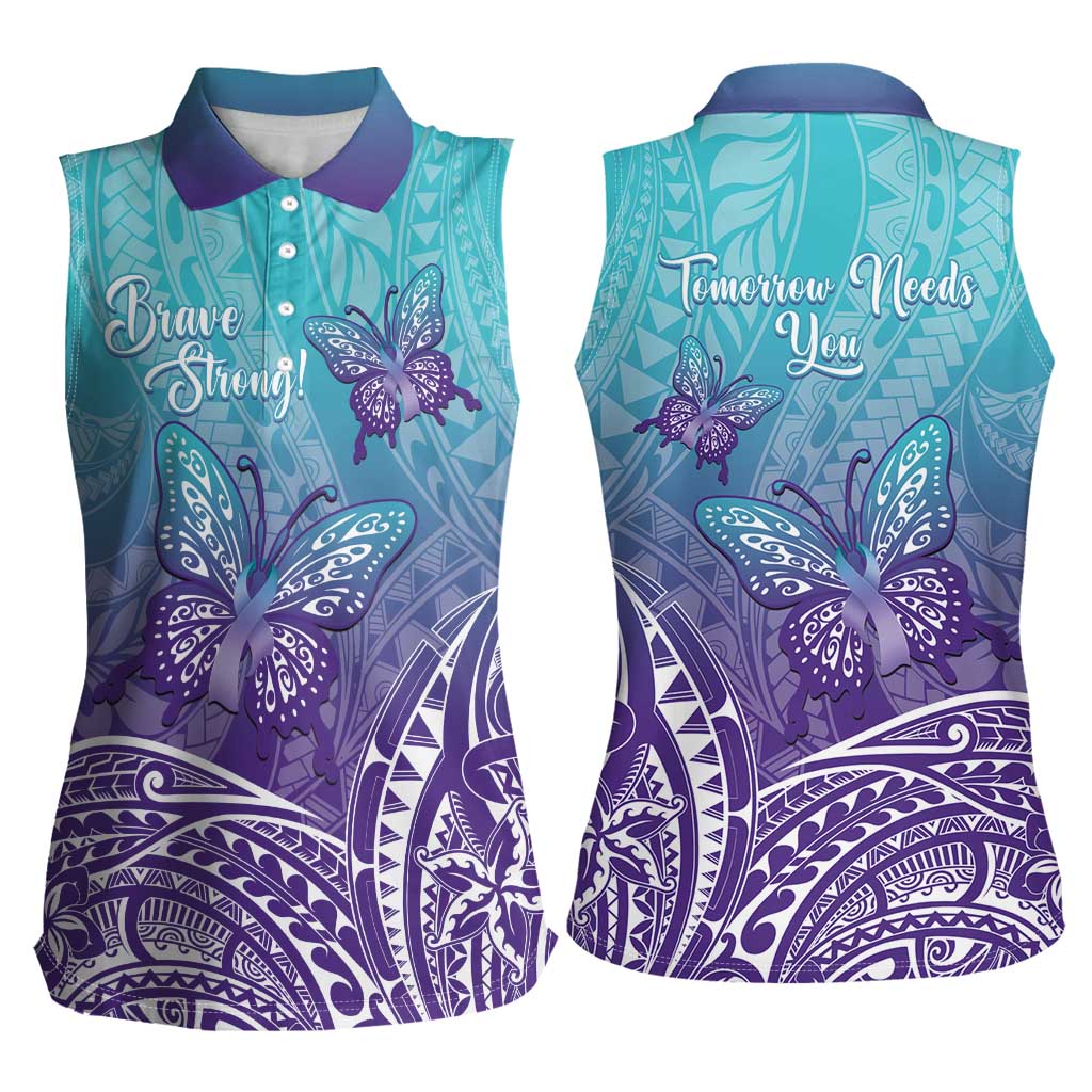 Polynesia Suicide Prevention Month Women Sleeveless Polo Shirt Butterfly Purple And Teal Ribbon Tomorrow Needs You LT14 - Polynesian Pride
