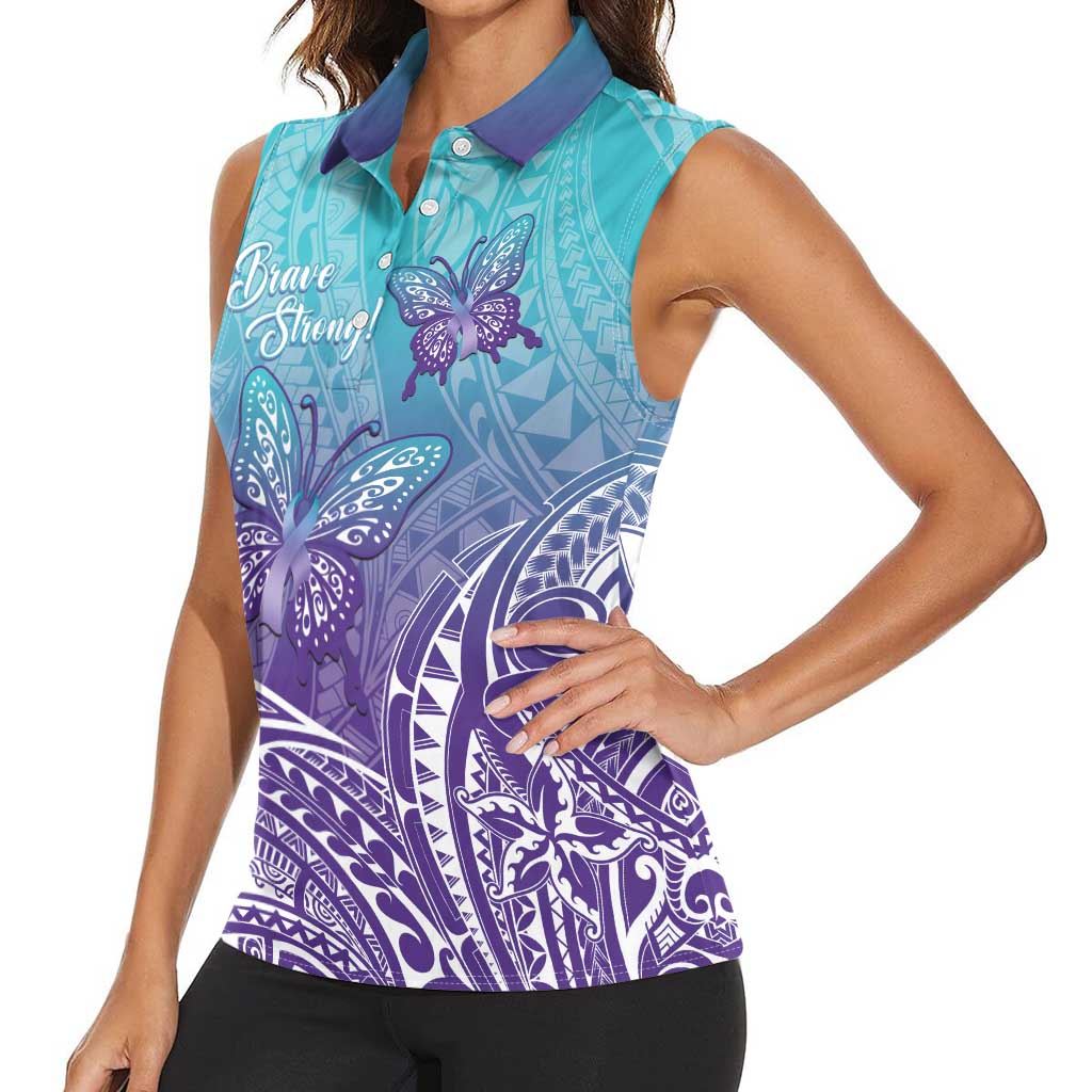 Polynesia Suicide Prevention Month Women Sleeveless Polo Shirt Butterfly Purple And Teal Ribbon Tomorrow Needs You LT14 - Polynesian Pride