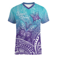 Polynesia Suicide Prevention Month Women V-Neck T-Shirt Butterfly Purple And Teal Ribbon Tomorrow Needs You LT14 Female Teal - Polynesian Pride