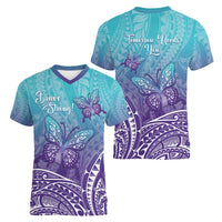 Polynesia Suicide Prevention Month Women V-Neck T-Shirt Butterfly Purple And Teal Ribbon Tomorrow Needs You LT14 - Polynesian Pride