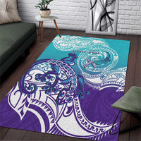 Personalised New Zealand Suicide Prevention Month Area Rug You Matter NZ Fern With Maori Koru Lizard LT14 Teal - Polynesian Pride