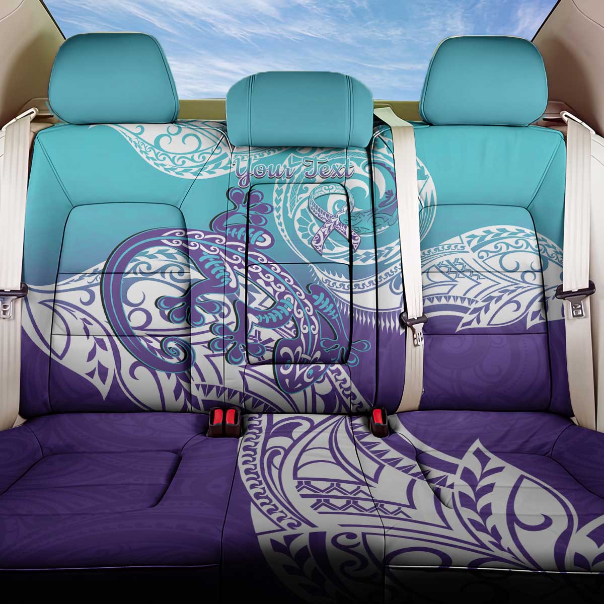 Personalised New Zealand Suicide Prevention Month Back Car Seat Cover You Matter NZ Fern With Maori Koru Lizard LT14 One Size Teal - Polynesian Pride