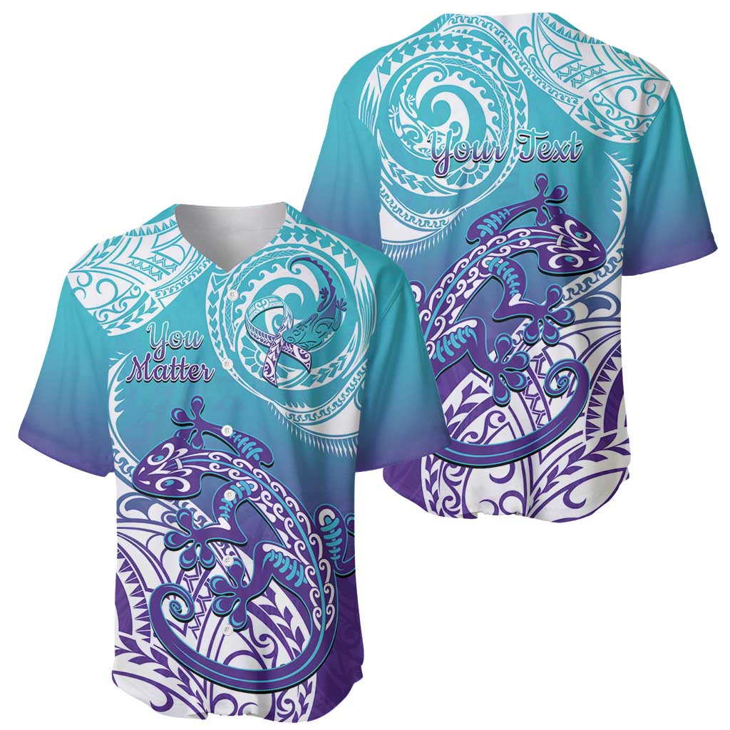 Personalised New Zealand Suicide Prevention Month Baseball Jersey You Matter NZ Fern With Maori Koru Lizard LT14 - Polynesian Pride
