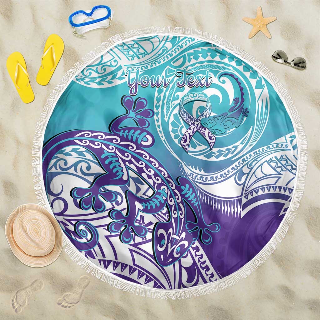 Personalised New Zealand Suicide Prevention Month Beach Blanket You Matter NZ Fern With Maori Koru Lizard LT14 One Size 150cm Teal - Polynesian Pride
