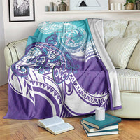 Personalised New Zealand Suicide Prevention Month Blanket You Matter NZ Fern With Maori Koru Lizard LT14 Teal - Polynesian Pride