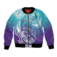 Personalised New Zealand Suicide Prevention Month Bomber Jacket You Matter NZ Fern With Maori Koru Lizard LT14 Unisex Teal - Polynesian Pride