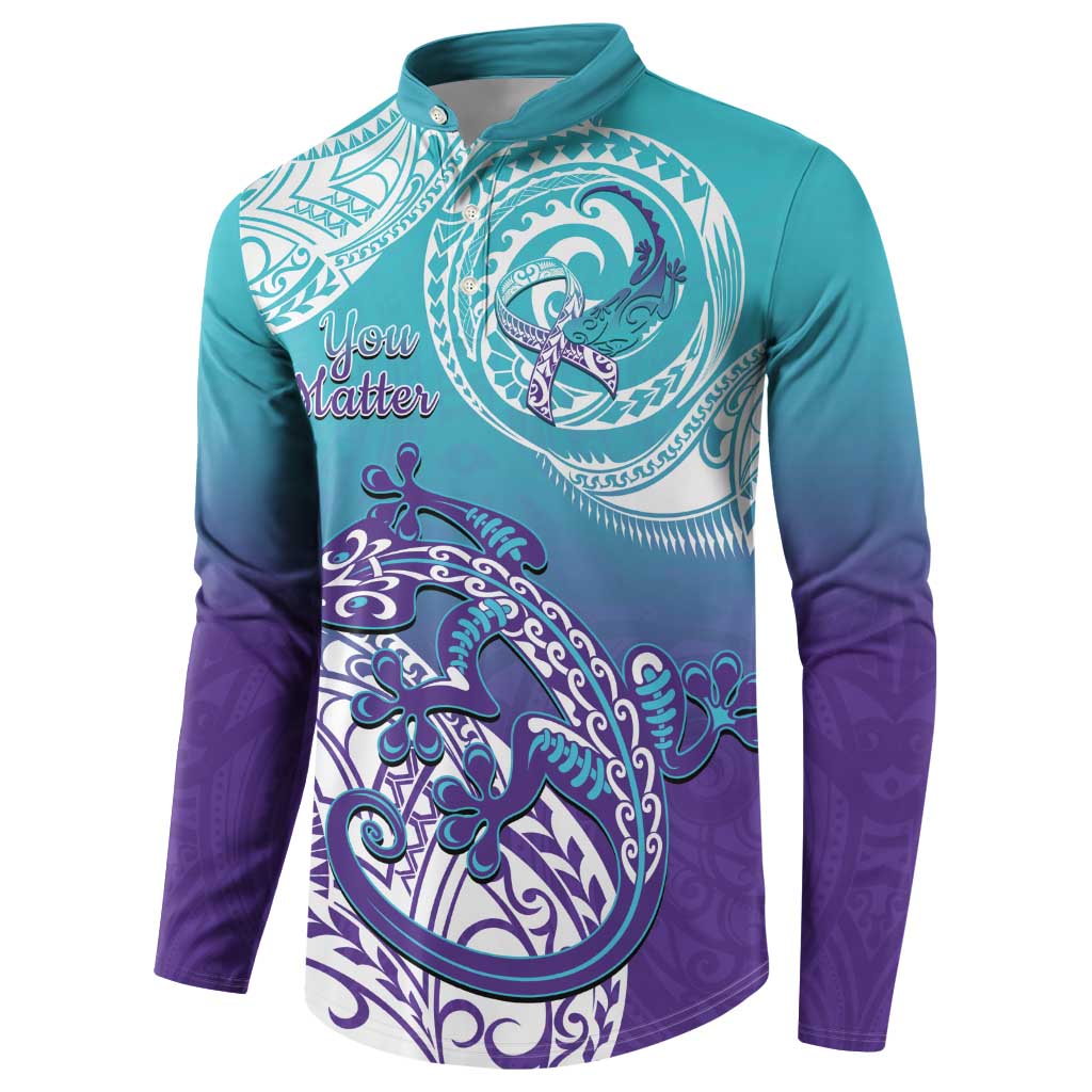 Personalised New Zealand Suicide Prevention Month Button Sweatshirt You Matter NZ Fern With Maori Koru Lizard LT14 - Polynesian Pride