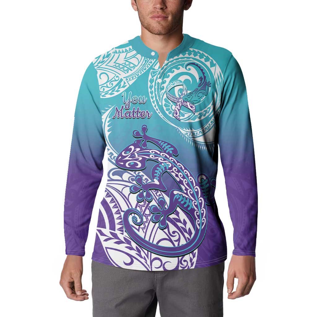 Personalised New Zealand Suicide Prevention Month Button Sweatshirt You Matter NZ Fern With Maori Koru Lizard LT14 - Polynesian Pride