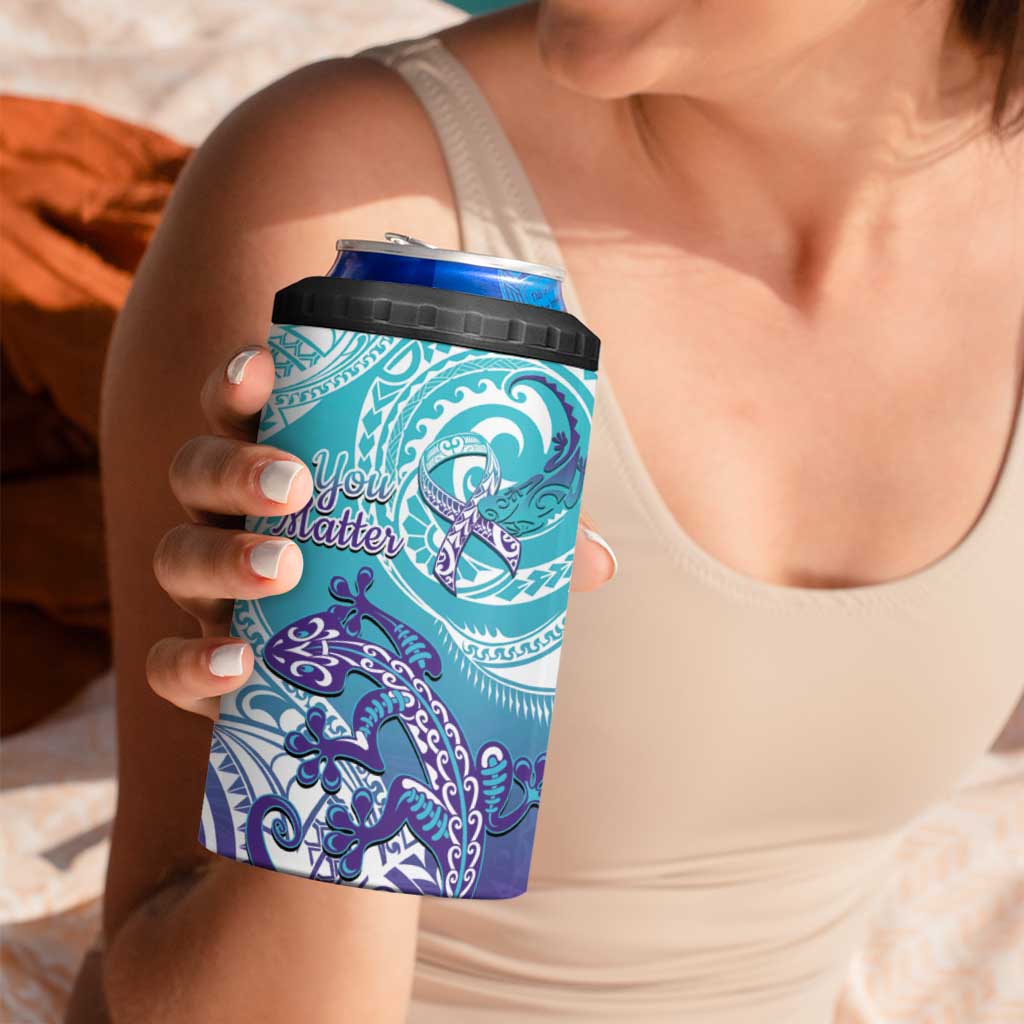 Personalised New Zealand Suicide Prevention Month 4 in 1 Can Cooler Tumbler You Matter NZ Fern With Maori Koru Lizard LT14 - Polynesian Pride