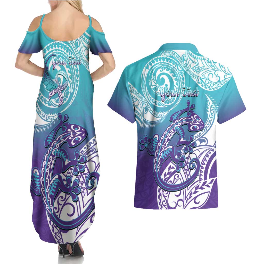 Personalised New Zealand Suicide Prevention Month Couples Matching Summer Maxi Dress and Hawaiian Shirt You Matter NZ Fern With Maori Koru Lizard LT14 - Polynesian Pride