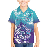 Personalised New Zealand Suicide Prevention Month Family Matching Mermaid Dress and Hawaiian Shirt You Matter NZ Fern With Maori Koru Lizard LT14 Son's Shirt Teal - Polynesian Pride