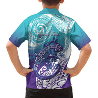 Personalised New Zealand Suicide Prevention Month Family Matching Off The Shoulder Long Sleeve Dress and Hawaiian Shirt You Matter NZ Fern With Maori Koru Lizard LT14 - Polynesian Pride