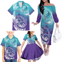 Personalised New Zealand Suicide Prevention Month Family Matching Off The Shoulder Long Sleeve Dress and Hawaiian Shirt You Matter NZ Fern With Maori Koru Lizard LT14 - Polynesian Pride