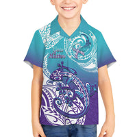 Personalised New Zealand Suicide Prevention Month Family Matching Off The Shoulder Long Sleeve Dress and Hawaiian Shirt You Matter NZ Fern With Maori Koru Lizard LT14 Son's Shirt Teal - Polynesian Pride