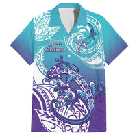 Personalised New Zealand Suicide Prevention Month Family Matching Off Shoulder Maxi Dress and Hawaiian Shirt You Matter NZ Fern With Maori Koru Lizard LT14 Dad's Shirt - Short Sleeve Teal - Polynesian Pride