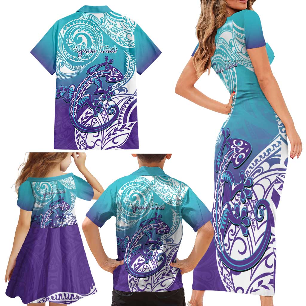 Personalised New Zealand Suicide Prevention Month Family Matching Short Sleeve Bodycon Dress and Hawaiian Shirt You Matter NZ Fern With Maori Koru Lizard LT14 - Polynesian Pride