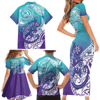 Personalised New Zealand Suicide Prevention Month Family Matching Short Sleeve Bodycon Dress and Hawaiian Shirt You Matter NZ Fern With Maori Koru Lizard LT14 - Polynesian Pride