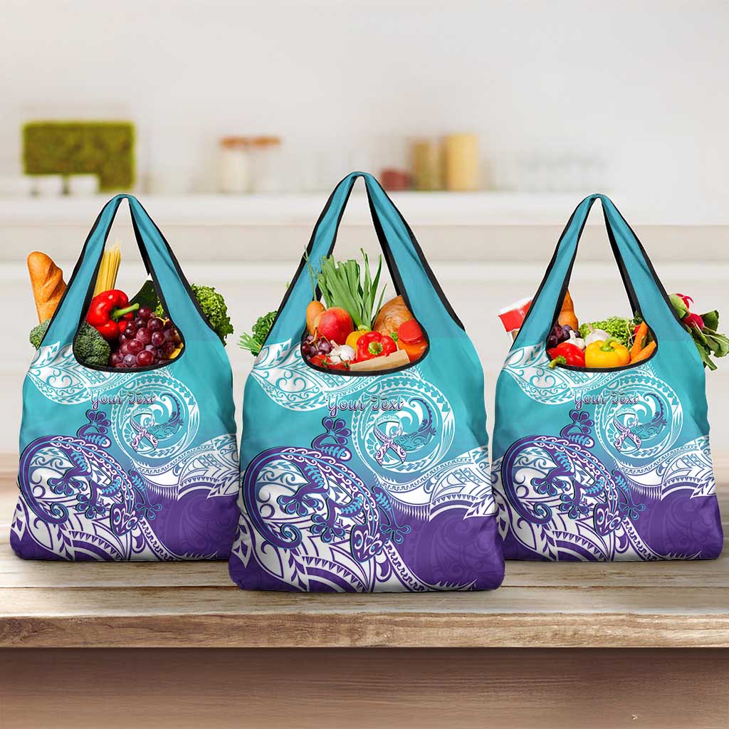 Personalised New Zealand Suicide Prevention Month Grocery Bag You Matter NZ Fern With Maori Koru Lizard LT14 3-pack One Size Teal - Polynesian Pride