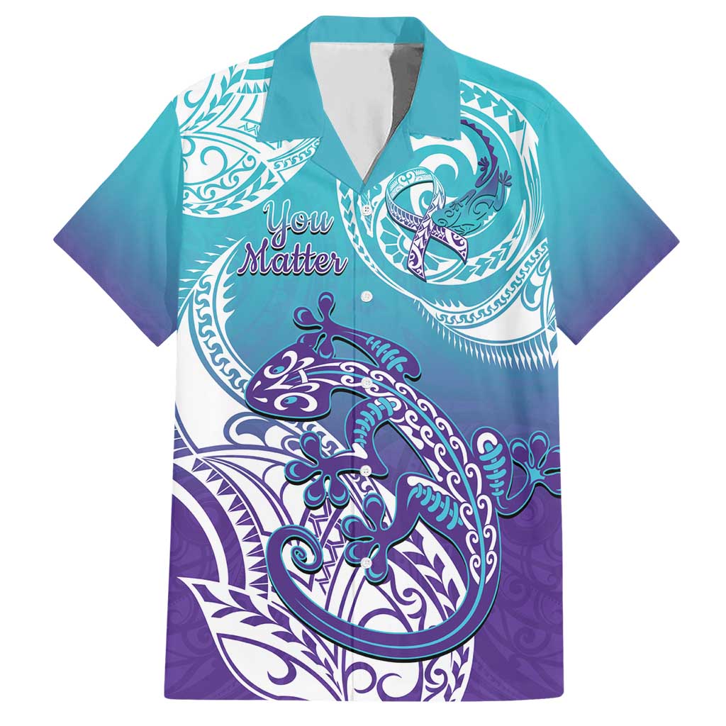 Personalised New Zealand Suicide Prevention Month Hawaiian Shirt You Matter NZ Fern With Maori Koru Lizard LT14 Teal - Polynesian Pride