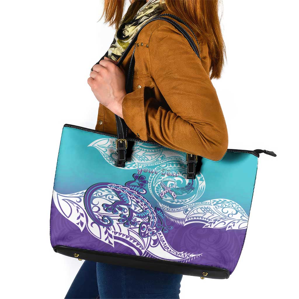 Personalised New Zealand Suicide Prevention Month Leather Tote Bag You Matter NZ Fern With Maori Koru Lizard LT14 Teal - Polynesian Pride