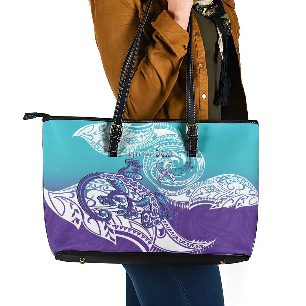 Personalised New Zealand Suicide Prevention Month Leather Tote Bag You Matter NZ Fern With Maori Koru Lizard LT14 - Polynesian Pride
