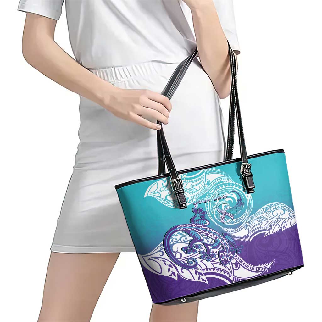 Personalised New Zealand Suicide Prevention Month Leather Tote Bag You Matter NZ Fern With Maori Koru Lizard LT14 - Polynesian Pride