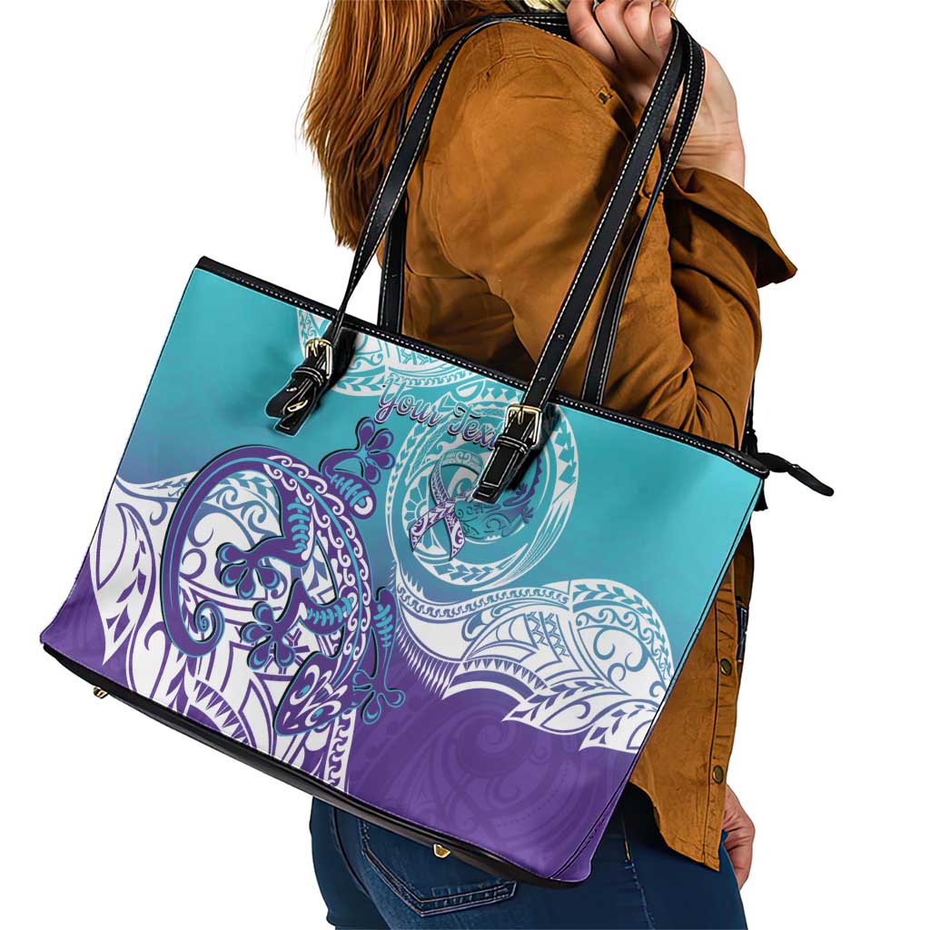 Personalised New Zealand Suicide Prevention Month Leather Tote Bag You Matter NZ Fern With Maori Koru Lizard LT14 - Polynesian Pride