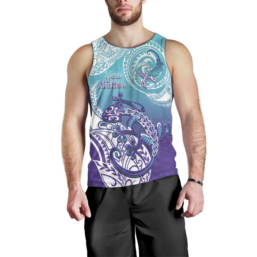 Personalised New Zealand Suicide Prevention Month Men Tank Top You Matter NZ Fern With Maori Koru Lizard LT14 - Polynesian Pride