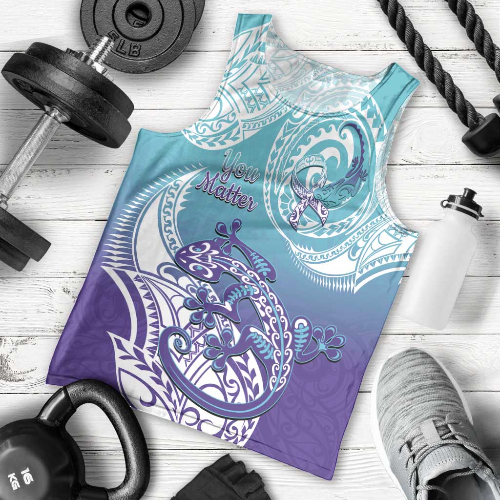 Personalised New Zealand Suicide Prevention Month Men Tank Top You Matter NZ Fern With Maori Koru Lizard LT14 - Polynesian Pride