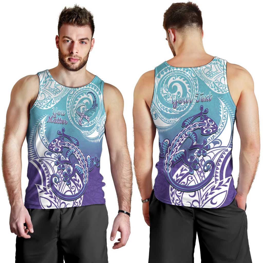 Personalised New Zealand Suicide Prevention Month Men Tank Top You Matter NZ Fern With Maori Koru Lizard LT14 - Polynesian Pride