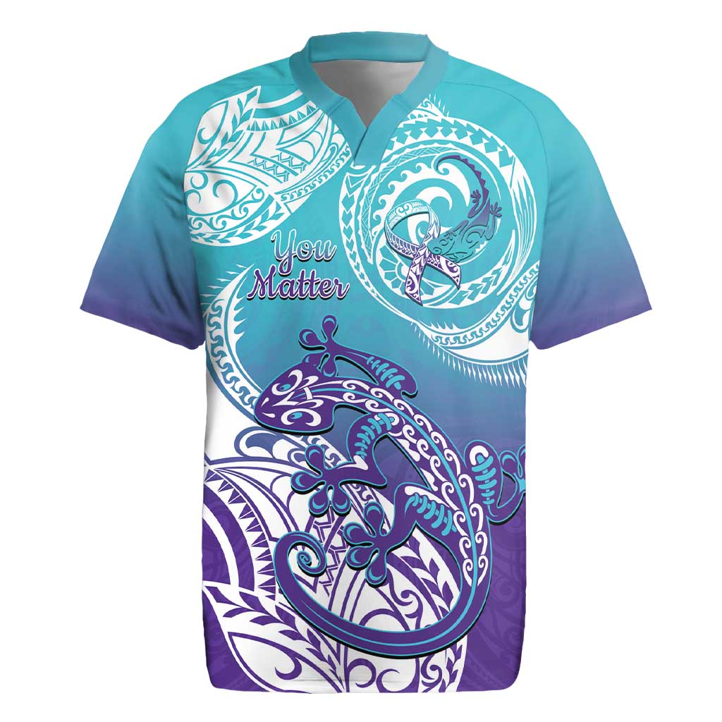 Personalised New Zealand Suicide Prevention Month Rugby Jersey You Matter NZ Fern With Maori Koru Lizard LT14 Teal - Polynesian Pride
