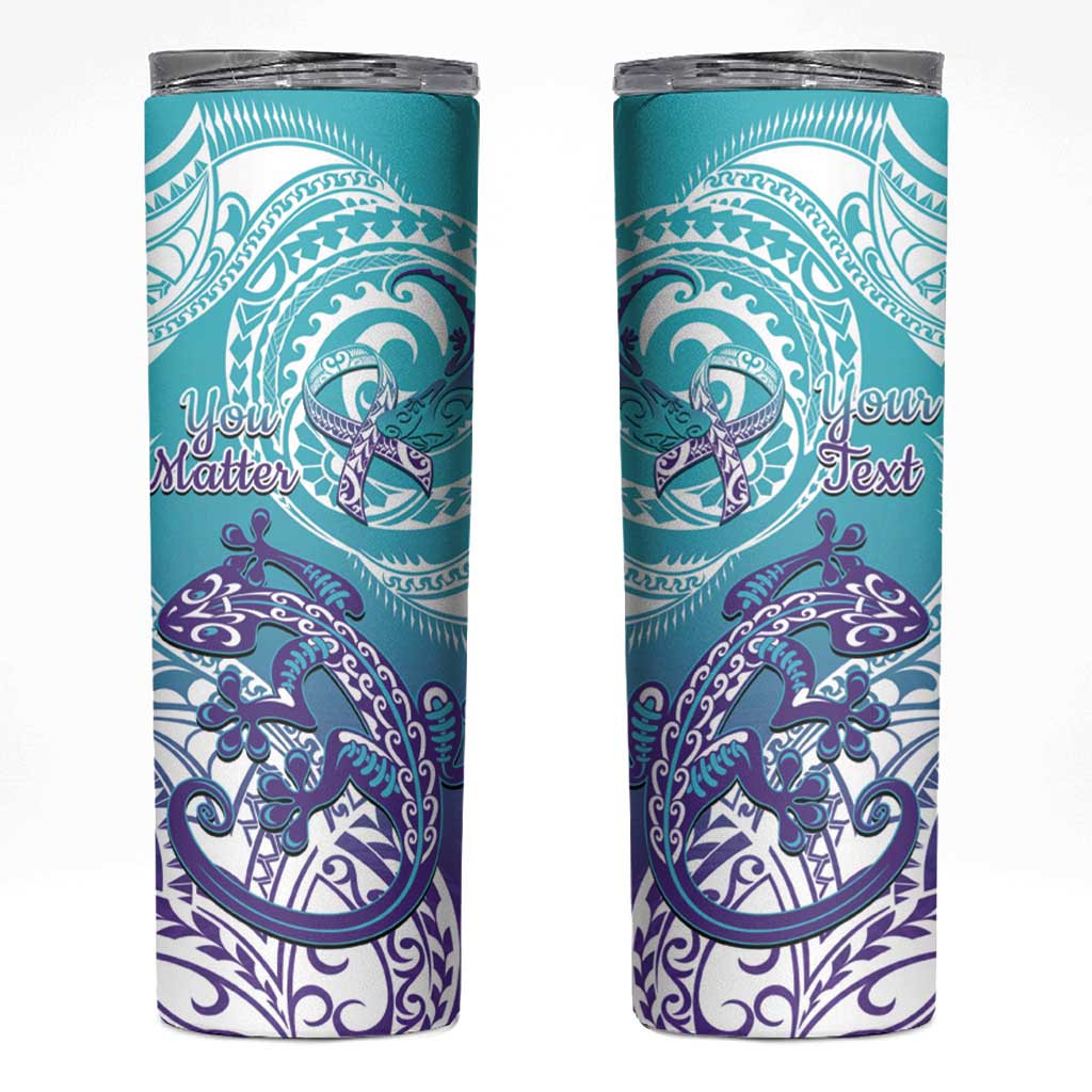 Personalised New Zealand Suicide Prevention Month Skinny Tumbler You Matter NZ Fern With Maori Koru Lizard LT14 Teal - Polynesian Pride