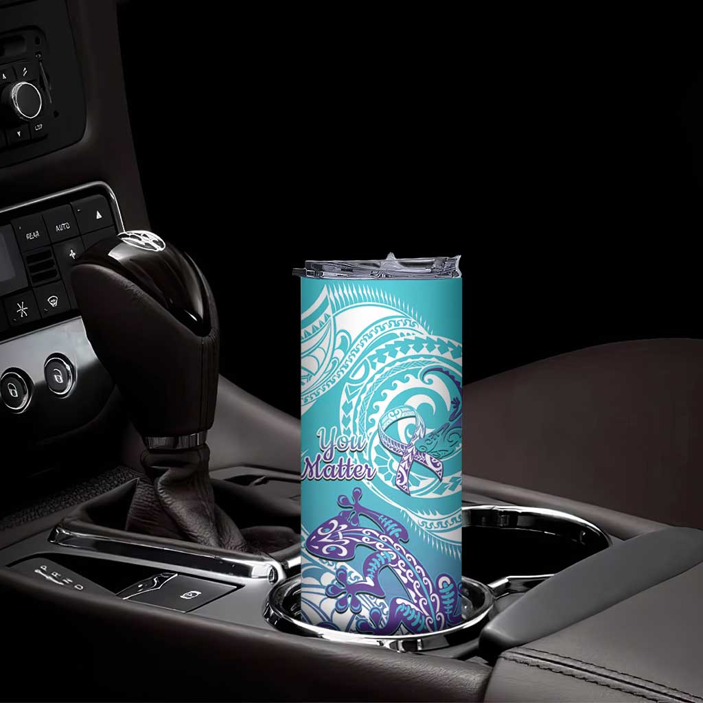 Personalised New Zealand Suicide Prevention Month Skinny Tumbler You Matter NZ Fern With Maori Koru Lizard LT14 - Polynesian Pride