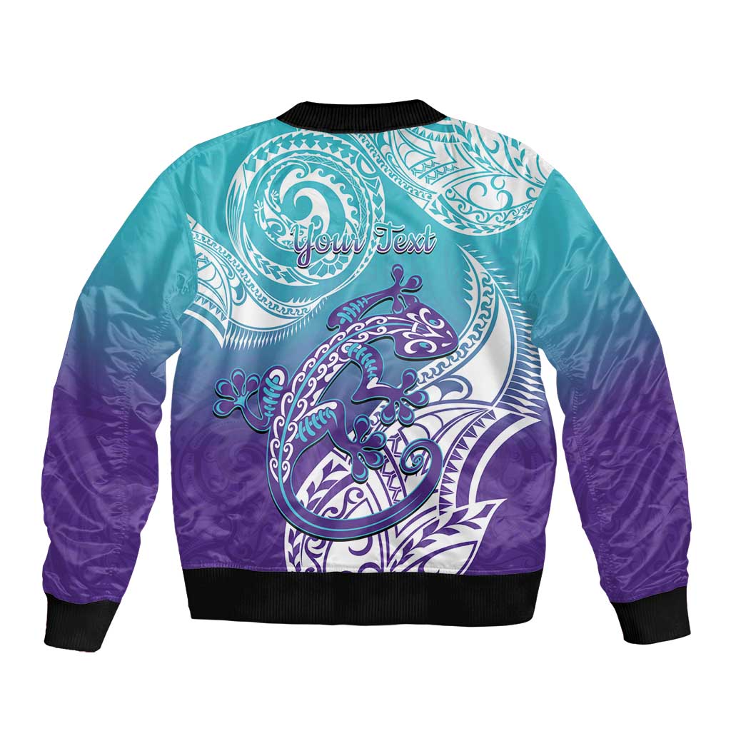 Personalised New Zealand Suicide Prevention Month Sleeve Zip Bomber Jacket You Matter NZ Fern With Maori Koru Lizard LT14 - Polynesian Pride