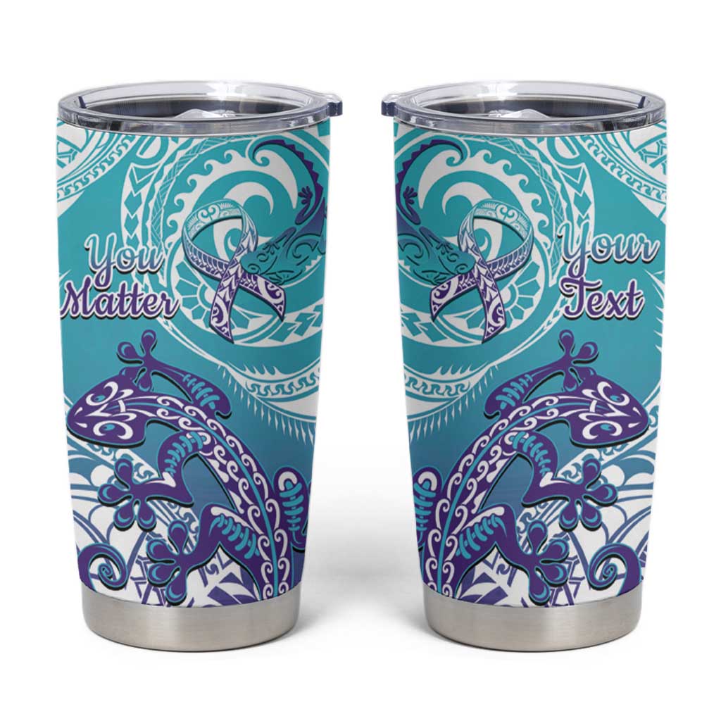 Personalised New Zealand Suicide Prevention Month Tumbler Cup You Matter NZ Fern With Maori Koru Lizard LT14 Teal - Polynesian Pride