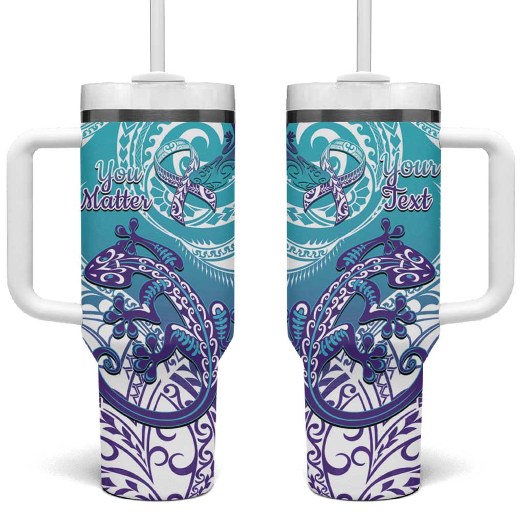 Personalised New Zealand Suicide Prevention Month Tumbler With Handle You Matter NZ Fern With Maori Koru Lizard LT14 One Size: 40 oz Teal - Polynesian Pride