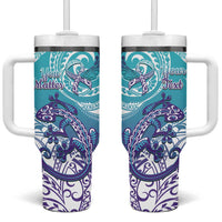 Personalised New Zealand Suicide Prevention Month Tumbler With Handle You Matter NZ Fern With Maori Koru Lizard LT14 One Size: 40 oz Teal - Polynesian Pride