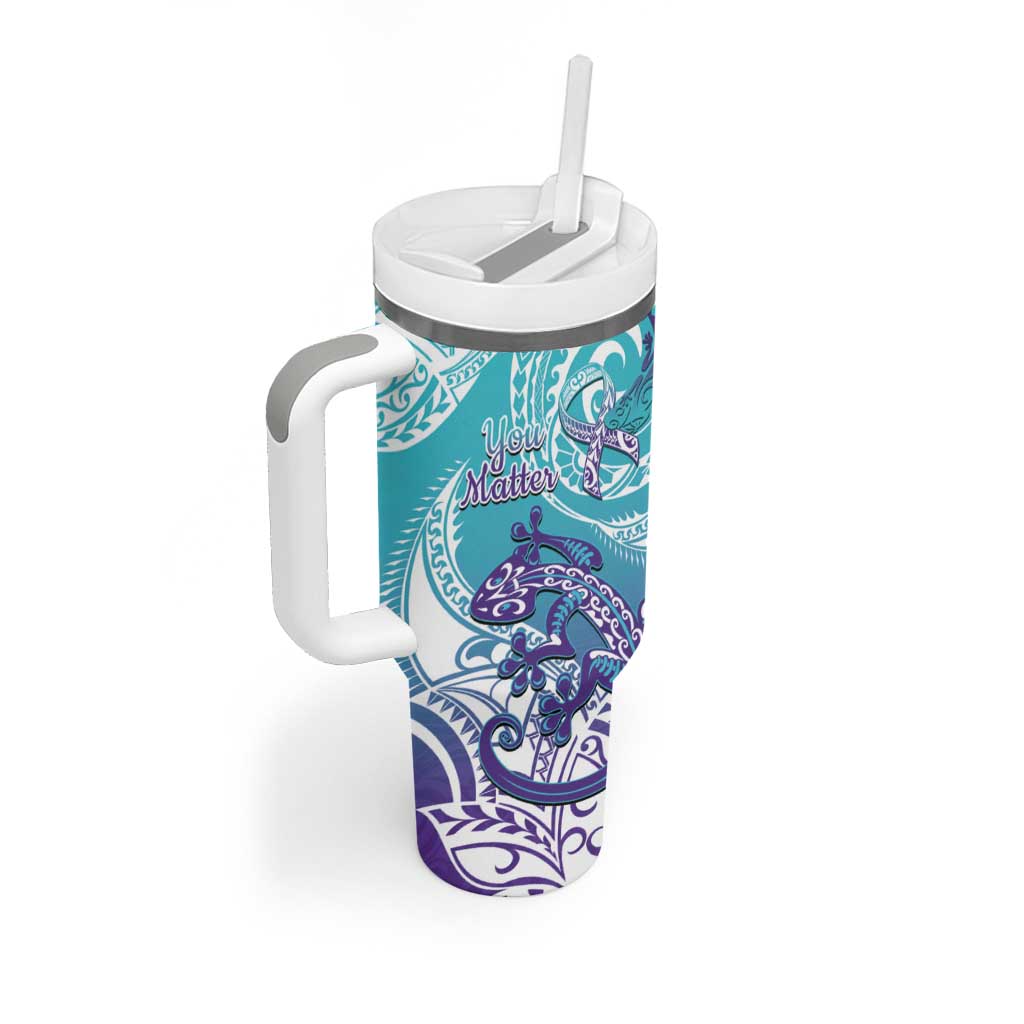 Personalised New Zealand Suicide Prevention Month Tumbler With Handle You Matter NZ Fern With Maori Koru Lizard LT14 - Polynesian Pride