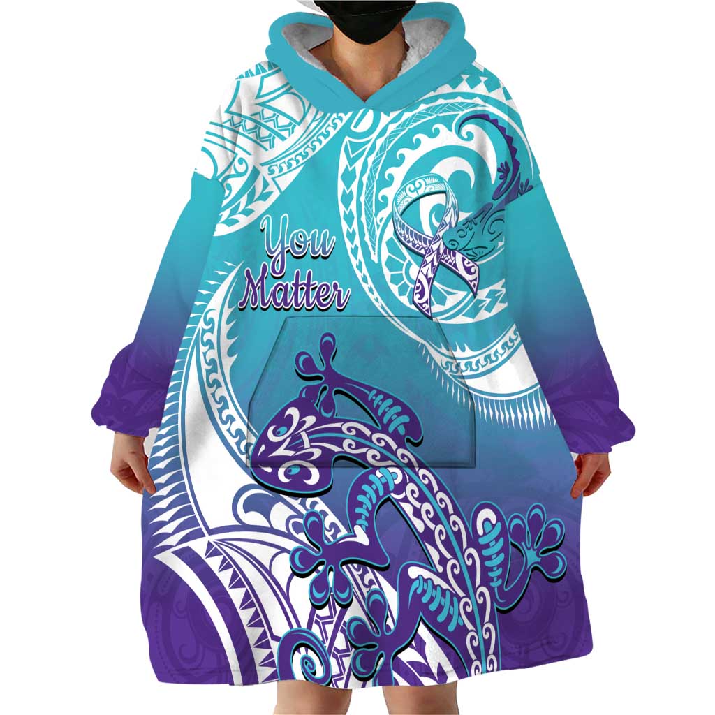 Personalised New Zealand Suicide Prevention Month Wearable Blanket Hoodie You Matter NZ Fern With Maori Koru Lizard LT14 - Polynesian Pride